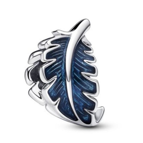 New Pandora Blue Curved Bead Feather Charm - Picture 1 of 3